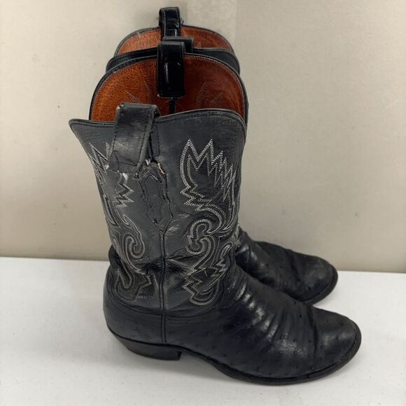 Vintage Lucchese 1883 Full Quill Ostrich Cowboy Boots Black Mens 9.5 D READ - Picture 1 of 16
